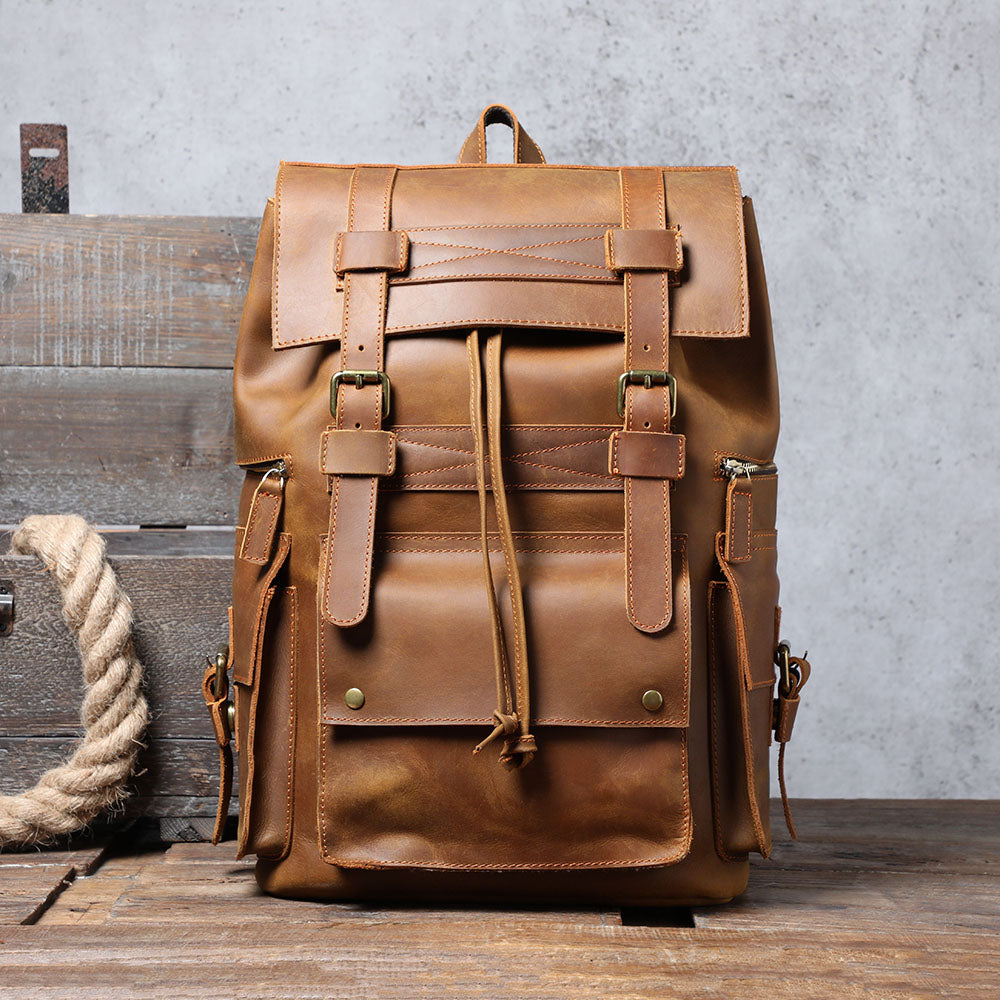 Men's Vintage Leather Backpack |  Full Grain Leather | Large Capacity