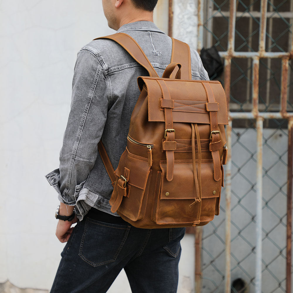 Men's Vintage Leather Backpack |  Full Grain Leather | Large Capacity