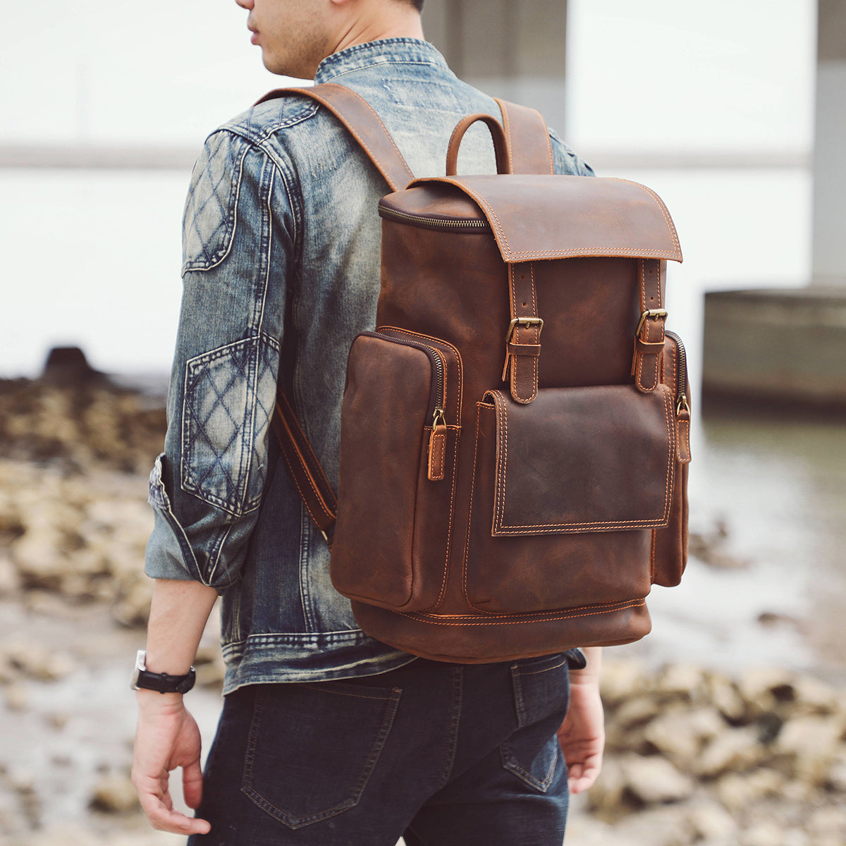 Lederrucksack für Herren | Vintage Vollnarbenleder | Großes Fassungsvermögen