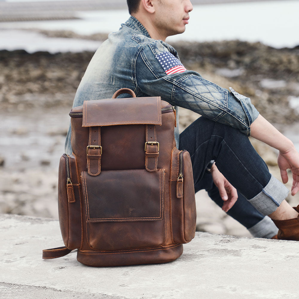 Men's Leather Backpack | Vintage Full Grain Daypack | Large Capacity