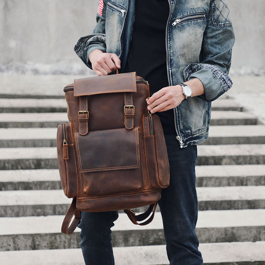 Men's Leather Backpack | Vintage Full Grain Daypack | Large Capacity
