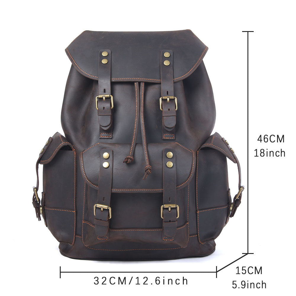 Men's Vintage Leather Backpack |  Full Grain Leather | Large Capacity