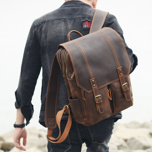 Men's Vintage Leather Backpack |  Full Grain Leather | Large Capacity