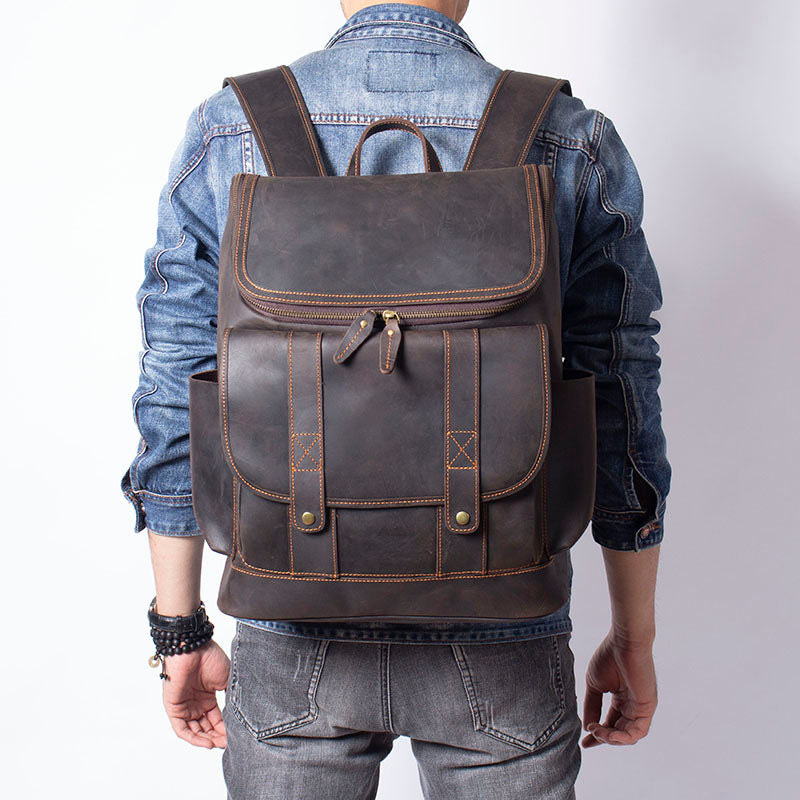 Men's Vintage Leather Backpack |  Full Grain Leather | 17" Large Daypack