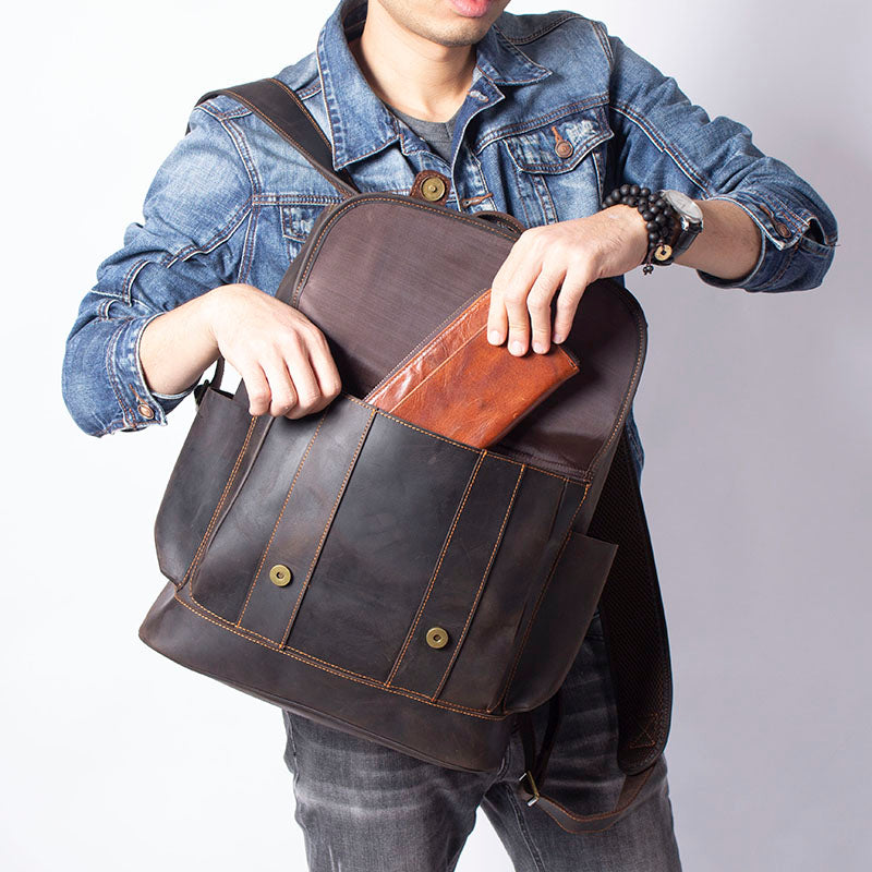 Men's Vintage Leather Backpack |  Full Grain Leather | 17" Large Daypack