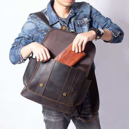 Men's Vintage Leather Backpack |  Full Grain Leather | 17" Large Daypack