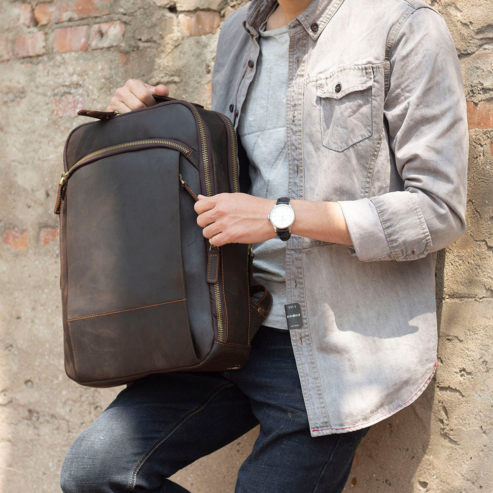 Men's Vintage Leather Backpack |  Full Grain Leather | Laptop Daypack