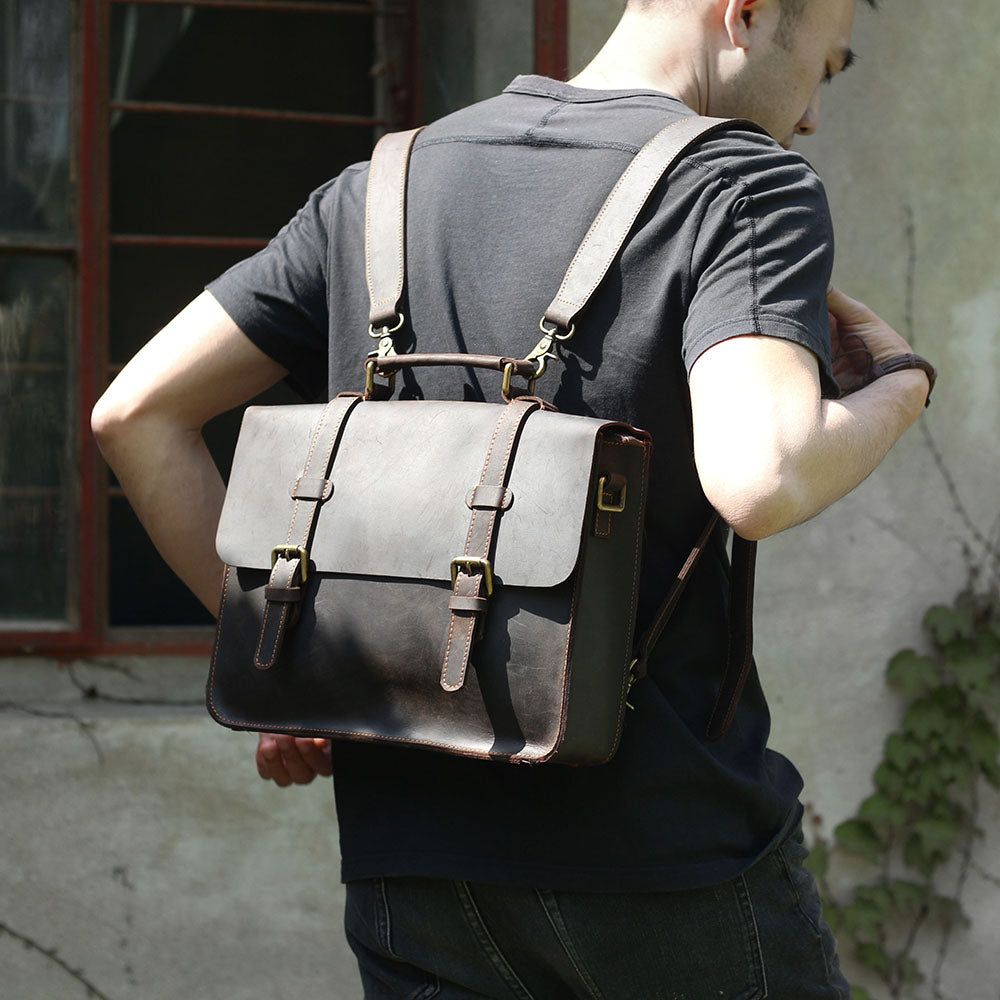 Vintage Leather Backpack For Men |  Full Grain Leather | Single/Shoulder & Double Straps Daypack