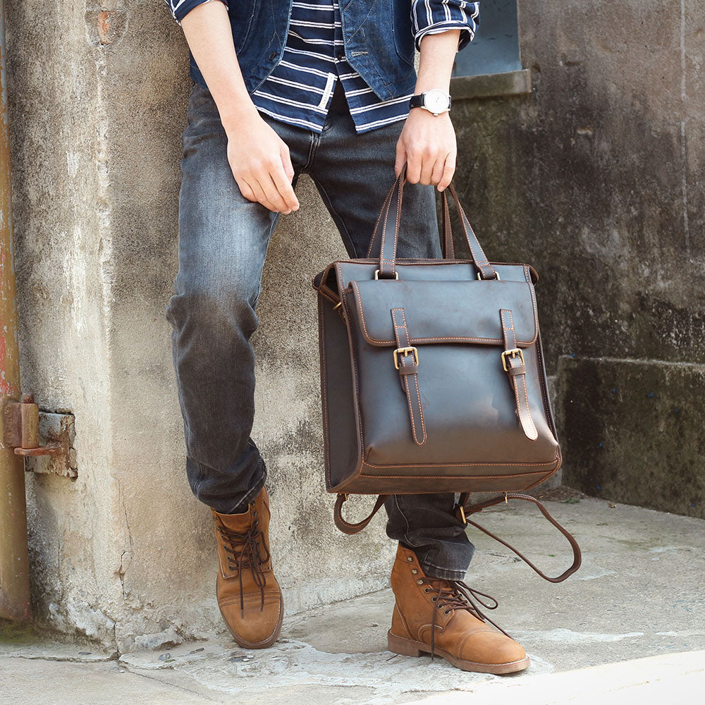 Vintage Leather Backpack For Men |  Full Grain Leather | Single/Shoulder & Double Straps Daypack