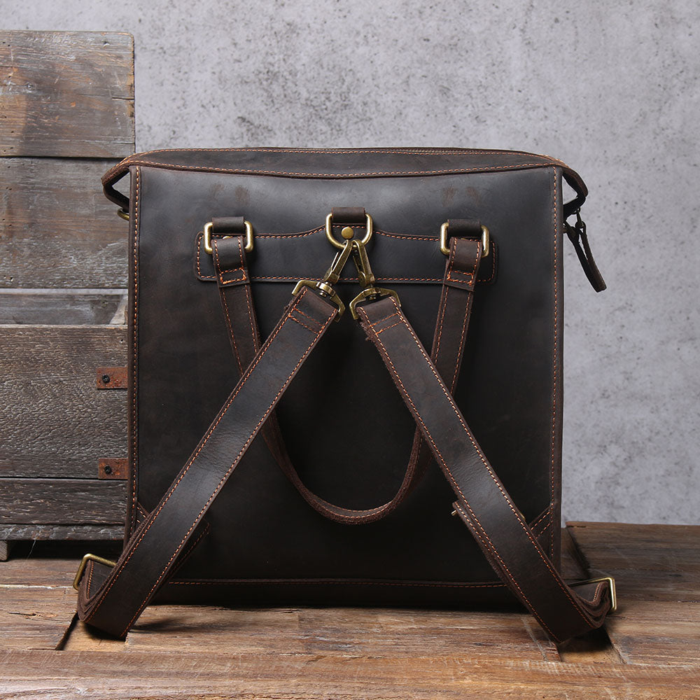 Vintage Leather Backpack For Men |  Full Grain Leather | Single/Shoulder & Double Straps Daypack