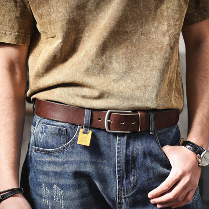 Vintage Genuine Leather Men's Belt | Thick Full Grain Leather