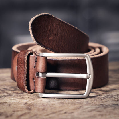 Vintage Genuine Leather Men's Belt | Thick Full Grain Leather