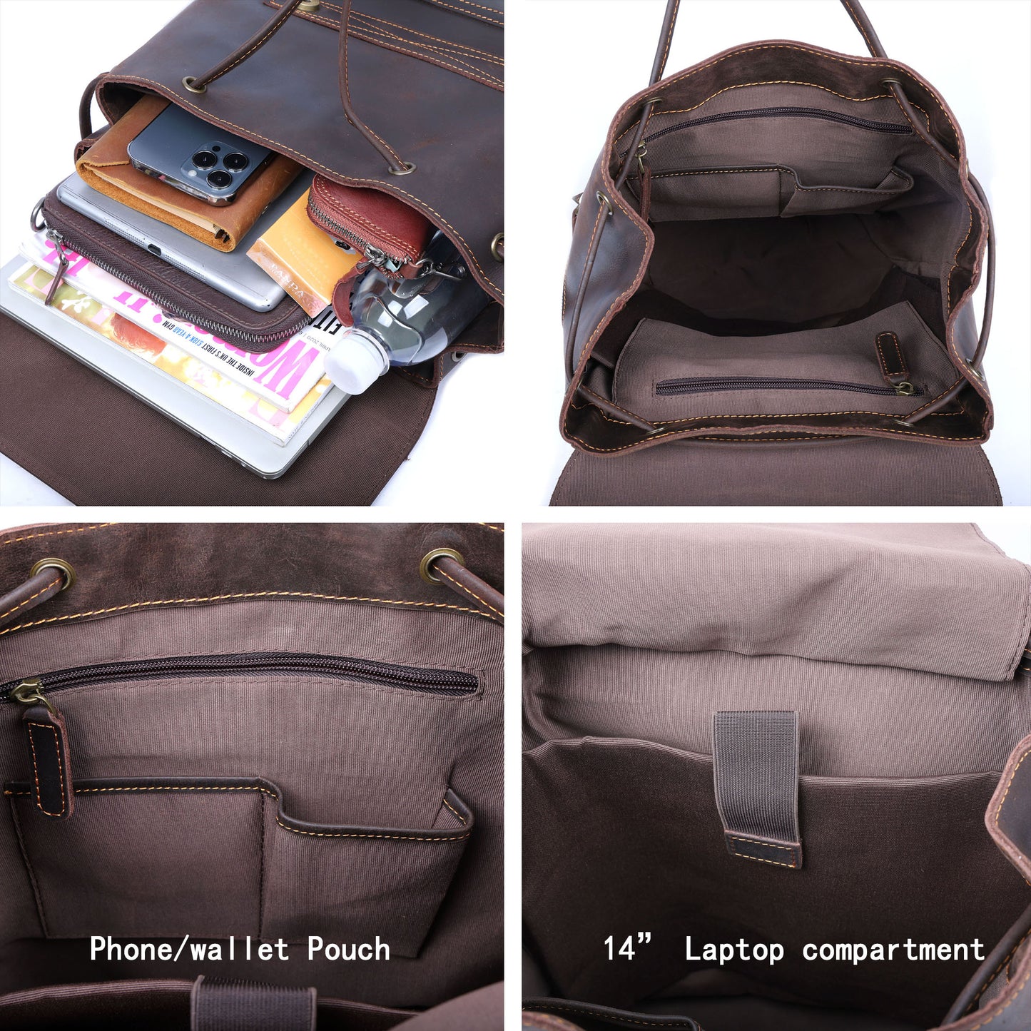 Men's Vintage Leather Backpack |  Full Grain Leather | Large Capacity