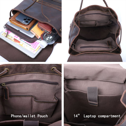 Men's Vintage Leather Backpack |  Full Grain Leather | Large Capacity