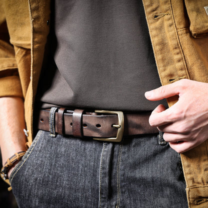 Thick Full Grain Men's Belt | Genuine Leather & Solid Brass Buckle | WIECZNE Leather