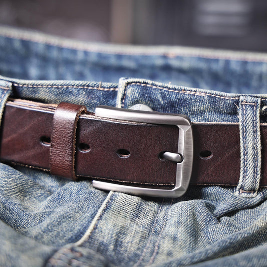 Vintage Genuine Leather Men's Belt | Thick Full Grain Leather