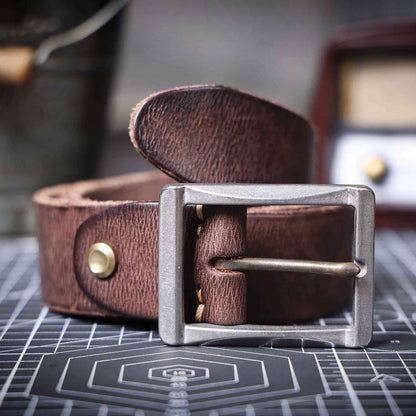 Vintage Leather Men's Belt | Genuine Full Grain | Stainless Steel Buckle