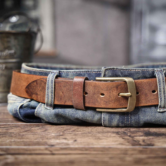 Thick Full Grain Men's Belt | Genuine Leather & Vintage Brass Buckle