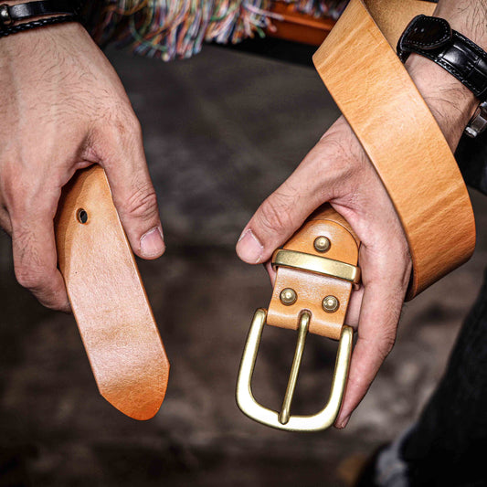 Genuine Leather Men's Belt | Original Thick Full Grain | Solid Brass Buckle