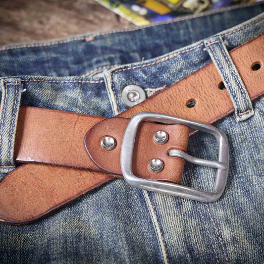 Vintage Leather Men's Belt | Genuine Full Grain | Stainless Steel Buckle