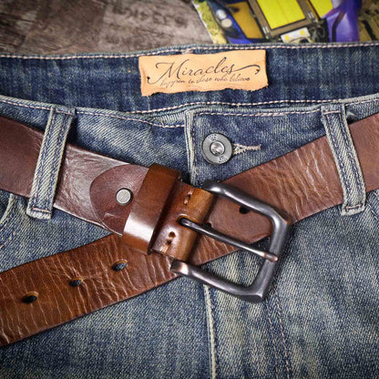 Vintage Genuine Leather Men's Belt | Thick Full Grain Leather