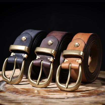 Genuine Leather Belt |Thick Full Grain | Solid Brass Buckle