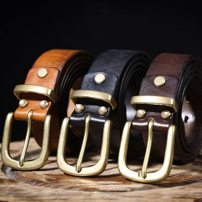 Genuine Leather Men's Belt |Thick Full Grain | Solid Brass Buckle