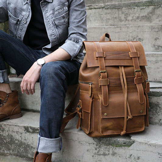 Men's Vintage Leather Backpack |  Full Grain Leather | Large Capacity