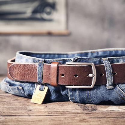 Vintage Genuine Leather Men's Belt | Thick Full Grain Leather